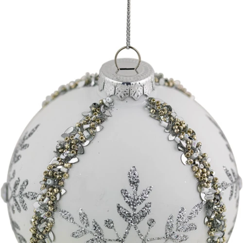 Northlight Set Of 2 Matte White Sequin Glitter Snowflake Glass Christmas Ornaments 4" 4 Northlight Set Of 2 Matte White Sequin Glitter Snowflake Glass Christmas Ornaments 4" - Image 4