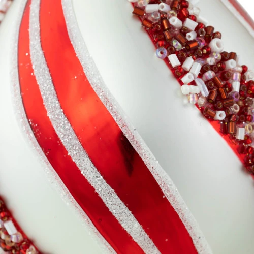 Northlight Set Of 2 White And Red Glitter And Beads Striped Finial Glass Christmas Ornaments 5.5" 4 Northlight Set Of 2 White And Red Glitter And Beads Striped Finial Glass Christmas Ornaments 5.5" - Image 4