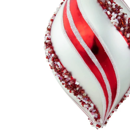 Northlight Set Of 2 White And Red Glitter And Beads Striped Finial Glass Christmas Ornaments 5.5" 6 Northlight Set Of 2 White And Red Glitter And Beads Striped Finial Glass Christmas Ornaments 5.5" - Image 6
