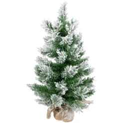 Northlight 22" Flocked Pine Full Artificial Christmas Tree In Burlap Base - Unlit