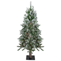 Northlight 4ft Pre-Lit Flocked Alpine Artificial Christmas Tree, Clear Lights