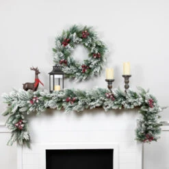 Northlight Real Touch™? Flocked Calloway Fir With Berries Artificial Christmas Garland - 7' X 12" - Unlit -Winter Decor Store northlight v96292 26 v96291 85658.1726279111