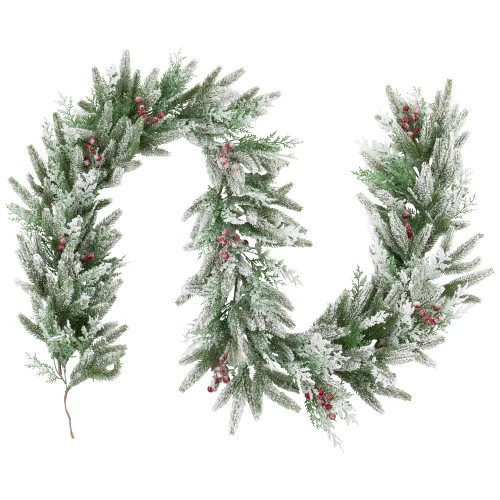 Northlight Real Touch™? Flocked Wind River Fir With Berries Artificial Christmas Garland - 7' X 12" - Unlit 2 Northlight Real Touch™? Flocked Wind River Fir With Berries Artificial Christmas Garland - 7' X 12" - Unlit - Image 2