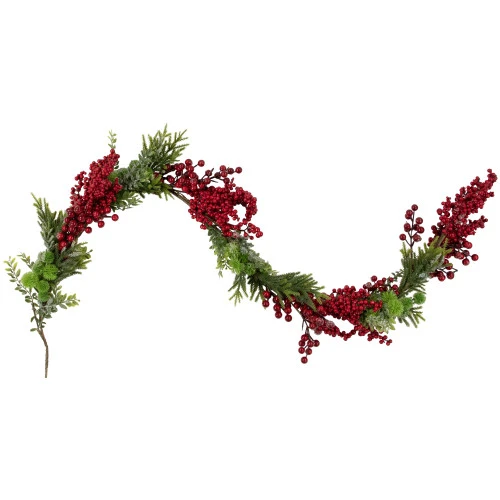 Northlight 5' X 12" Red Berry And Frosted Pine Christmas Garland - Unlit 1 Northlight 5' X 12" Red Berry And Frosted Pine Christmas Garland - Unlit