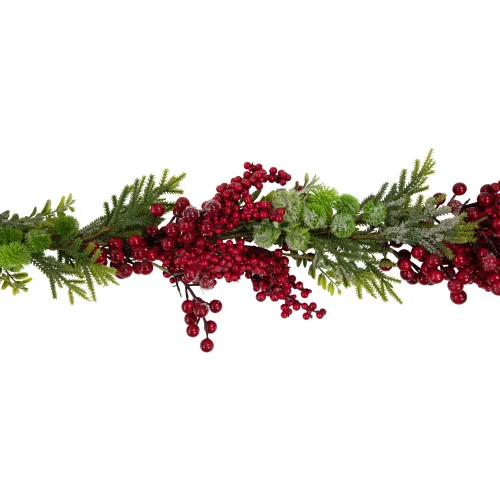Northlight 5' X 12" Red Berry And Frosted Pine Christmas Garland - Unlit 3 Northlight 5' X 12" Red Berry And Frosted Pine Christmas Garland - Unlit - Image 3