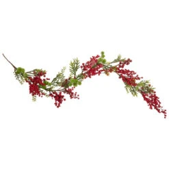 Northlight 5' X 8" Frosted Pine And Red Berry Christmas Garland - Unlit