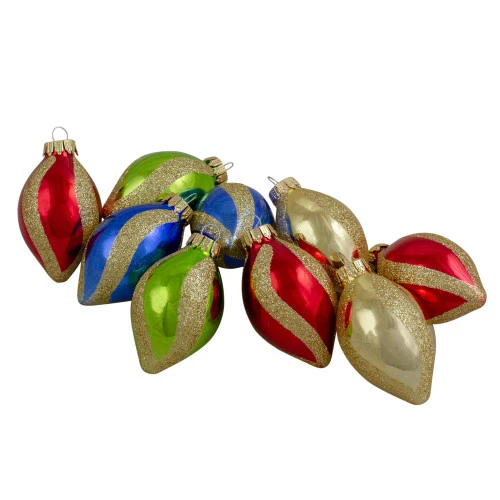 Northlight 9ct Vibrantly Colored 2-Finish Swirls Glass Christmas Finial Ornaments 2" 1 Northlight 9ct Vibrantly Colored 2-Finish Swirls Glass Christmas Finial Ornaments 2"
