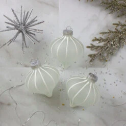 Northlight 3ct Clear And White Matte Frosted Glitter Stripes Glass Christmas Onion Drop Ornaments 3.25" (75mm) -Winter Decor Store northlight wy27603 3 89301.1588344131