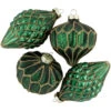 4ct Green With Gold Glitter Onion And Finial Glass Christmas Ornaments 4.75"