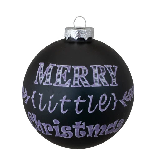 4ct Matte Black Merry Little Christmas Glass Ball Ornaments 2.5-Inch (65mm) 3 4ct Matte Black Merry Little Christmas Glass Ball Ornaments 2.5-Inch (65mm) - Image 3