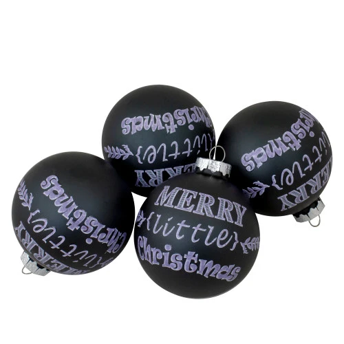 4ct Matte Black Merry Little Christmas Glass Ball Ornaments 2.5-Inch (65mm) 1 4ct Matte Black Merry Little Christmas Glass Ball Ornaments 2.5-Inch (65mm)