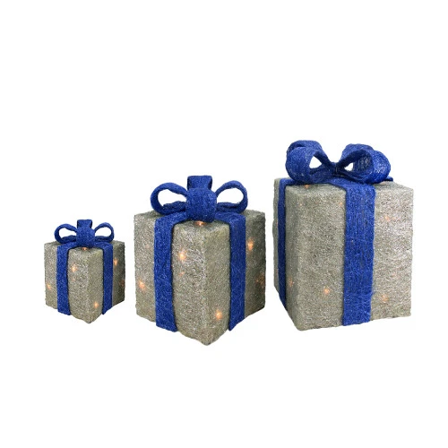 Northlight Lighted Gift Boxes Outdoor Christmas Decorations - 10" - Silver And Blue - Set Of 3 2 Northlight Lighted Gift Boxes Outdoor Christmas Decorations - 10" - Silver And Blue - Set Of 3 - Image 2