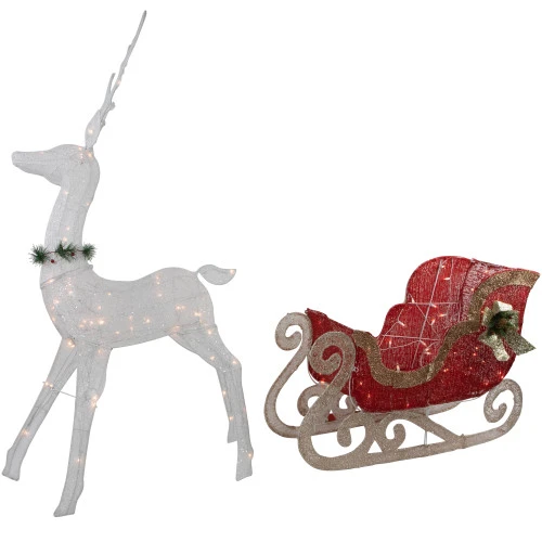 Northlight 51" Lighted White Reindeer With Sleigh Christmas Decoration 5 Northlight 51" Lighted White Reindeer With Sleigh Christmas Decoration - Image 5