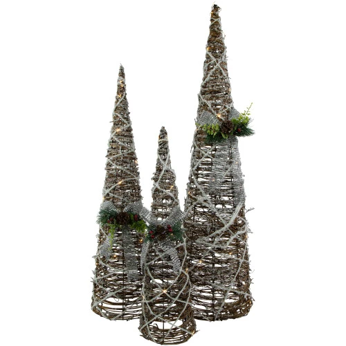 Northlight Set Of 3 LED Lighted Pine And Berries Cone Christmas Tree Decorations 39.25" 1 Northlight Set Of 3 LED Lighted Pine And Berries Cone Christmas Tree Decorations 39.25"