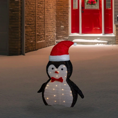 Northlight 28" LED Lighted Tinsel Penguin In Santa Hat Outdoor Christmas Decoration 2 Northlight 28" LED Lighted Tinsel Penguin In Santa Hat Outdoor Christmas Decoration - Image 2