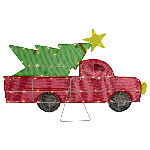 Northlight 36" LED Lighted Red Truck With Christmas Tree Outdoor Decoration 6 Northlight 36" LED Lighted Red Truck With Christmas Tree Outdoor Decoration - Image 6