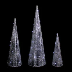 Northlight Set Of 3 LED Lighted Silver Glitter Cone Tree Outdoor Christmas Decorations 23.5" -Winter Decor Store northlight ye92367 onblack 34007.1665610751