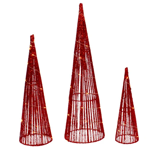 Northlight LED Lighted Glitter Cone Tree Outdoor Christmas Decorations - 23.5" - Set Of 3 1 Northlight LED Lighted Glitter Cone Tree Outdoor Christmas Decorations - 23.5" - Set Of 3