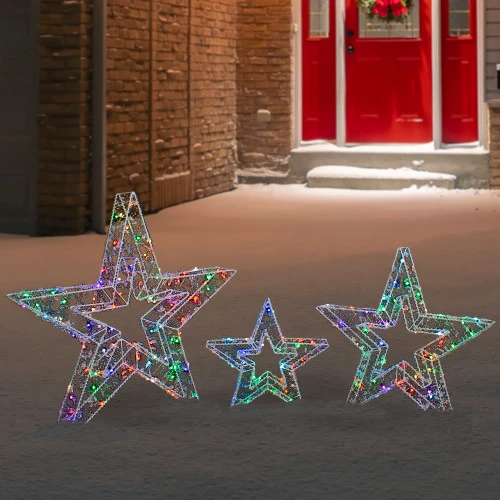 Northlight LED Lighted Multi-Function Outdoor Christmas Stars - 23" - Multicolor - Set Of 3 3 Northlight LED Lighted Multi-Function Outdoor Christmas Stars - 23" - Multicolor - Set Of 3 - Image 3