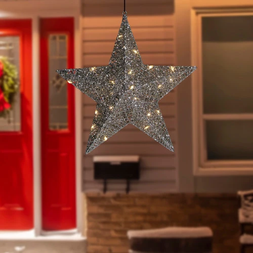 Northlight LED Lighted Hanging Star Outdoor Christmas Decoration - 18" - Silver - Warm White 2 Northlight LED Lighted Hanging Star Outdoor Christmas Decoration - 18" - Silver - Warm White - Image 2