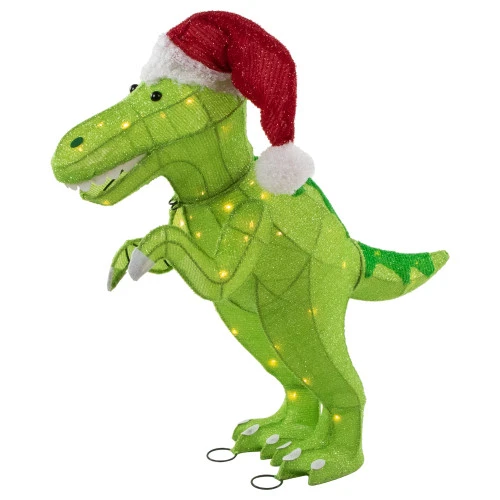 Northlight LED Lighted Tinsel Santa T-Rex Dinosaur Outdoor Christmas Decoration - 30" - Warm White 3 Northlight LED Lighted Tinsel Santa T-Rex Dinosaur Outdoor Christmas Decoration - 30" - Warm White - Image 3