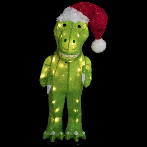 Northlight LED Lighted Tinsel Santa T-Rex Dinosaur Outdoor Christmas Decoration - 30" - Warm White 1 Northlight LED Lighted Tinsel Santa T-Rex Dinosaur Outdoor Christmas Decoration - 30" - Warm White