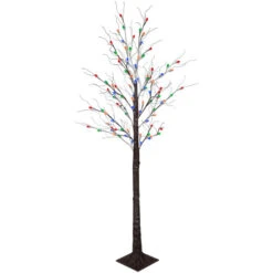 Northlight 6' Brown LED Lighted Frosted Christmas Twig Tree - Multi-Color Lights -Winter Decor Store northlight ye94936 02 01456.1696435988