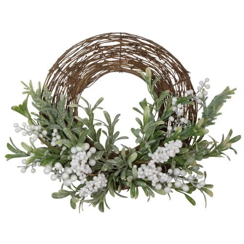 Northlight Artificial Christmas Twig Wreath With Frosted Foliage And Berries, 24-Inch, Unlit 1 Northlight Artificial Christmas Twig Wreath With Frosted Foliage And Berries, 24-Inch, Unlit