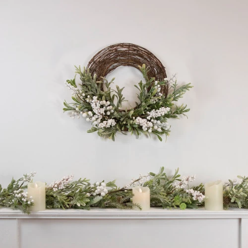 Northlight Artificial Christmas Twig Wreath With Frosted Foliage And Berries, 24-Inch, Unlit 2 Northlight Artificial Christmas Twig Wreath With Frosted Foliage And Berries, 24-Inch, Unlit - Image 2