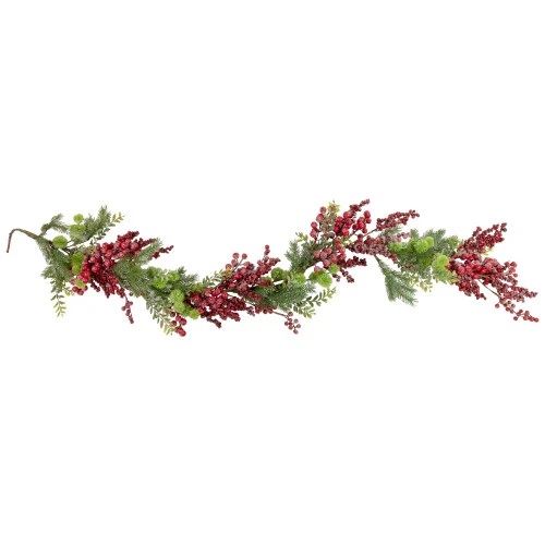 Northlight 5' X 8" Frosted Red Berry And Pine Artificial Christmas Garland, Unlit 1 Northlight 5' X 8" Frosted Red Berry And Pine Artificial Christmas Garland, Unlit