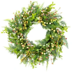Berry And Crabapple Fern Foliage Spring Wreath - 22"