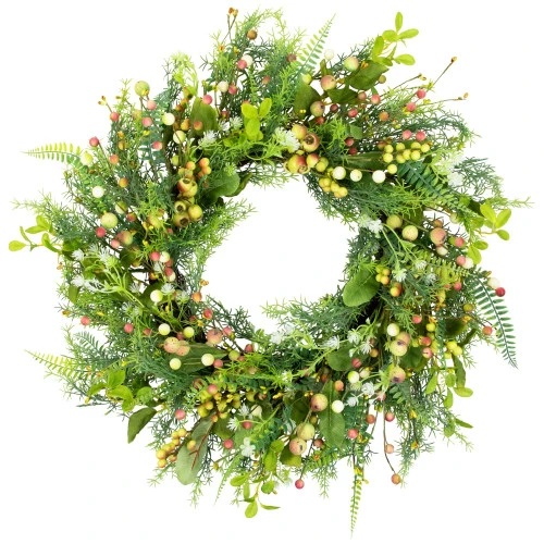 Berry And Crabapple Fern Foliage Spring Wreath - 22" 1 Berry And Crabapple Fern Foliage Spring Wreath - 22"