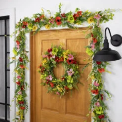 Poppy And Eucalyptus Spring Wreath - 26" - Red And Yellow -Winter Decor Store northlight yk957002c20yk95701 styled 01 72698.1707072530