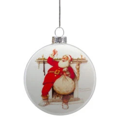 Northlight 3" Norman Rockwell 'Filling The Stockings' Glass Christmas Disc Ornament