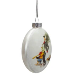 Northlight 3" Norman Rockwell 'Bringing Home The Tree' Glass Christmas Disc Ornament -Winter Decor Store northlight yl93417 2 05998.1665260258