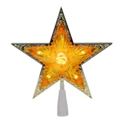 Northlight 9" Pre-Lit Gold And Amber Crystal 5 Point Star Christmas Tree Topper - Clear Lights