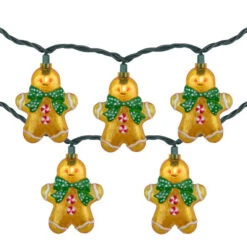 10ct Gingerbread Man Christmas Lights, Clear Lights, Green Wire