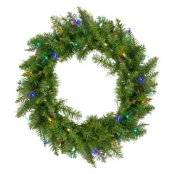 Pre-Lit Northern Pine Artificial Christmas Wreath - 24" - Multicolor LED Lights