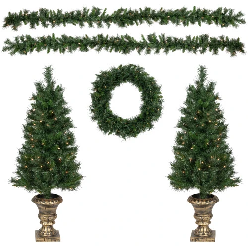 Northlight Pre-Lit Battery Operated Norwich Pine Artificial Christmas Entryway Set - 5-Piece - Clear Lights 1 Northlight Pre-Lit Battery Operated Norwich Pine Artificial Christmas Entryway Set - 5-Piece - Clear Lights