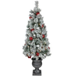 Northlight Pre-Lit Potted Snowy Bristle Pine Artificial Christmas Tree Clear Lights - 5'