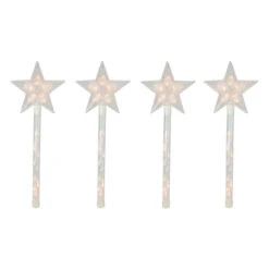 Northlight 4ct Lighted Star Christmas Pathway Marker With Lawn Stakes White Wire - Clear Lights
