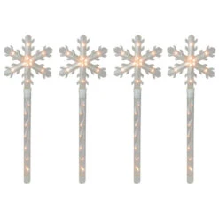 Northlight 4ct Snowflakes Christmas Pathway Marker With Lawn Stakes - Clear Lights