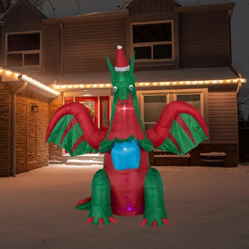 6' Inflatable LED Lighted Dragon With Gift Outdoor Christmas Decoration 2 6' Inflatable LED Lighted Dragon With Gift Outdoor Christmas Decoration - Image 2