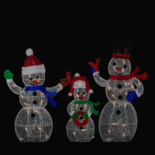 Northlight Lighted Glittering Mesh JOY Snowmen Outdoor Christmas Decoration - Warm White -Set 3 2 Northlight Lighted Glittering Mesh JOY Snowmen Outdoor Christmas Decoration - Warm White -Set 3 - Image 2