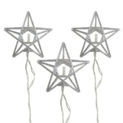 10-Count Battery Operated Warm Clear Sparkling Glittered Star Christmas Light Set, 6.6ft Silver Wire