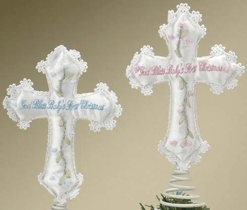 Roman Pink "God Bless Baby's First Christmas" Cross Tree Topper 2 Roman Pink "God Bless Baby's First Christmas" Cross Tree Topper - Image 2