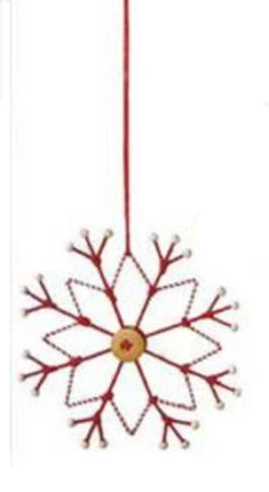 6.5" Alpine Chic Tan, White And Red Country Rustic Style Snowflake Christmas Ornament