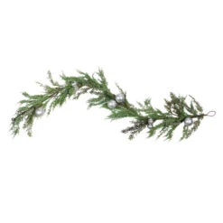 Northlight 5' Green And Silver Iced Cedar Christmas Garland With Ornaments Bells - Unlit