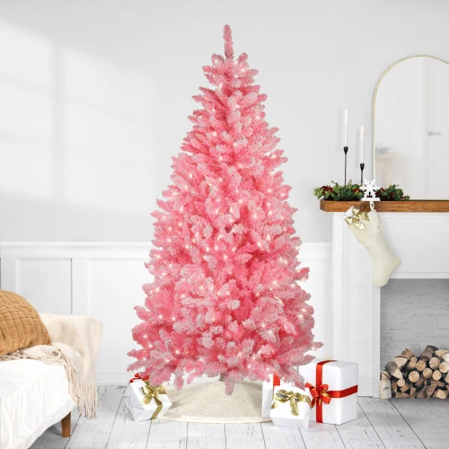 Northlight 6' Pre-Lit Slim Flocked Pine Artificial Christmas Tree - Clear Lights 1 Northlight 6' Pre-Lit Slim Flocked Pine Artificial Christmas Tree - Clear Lights