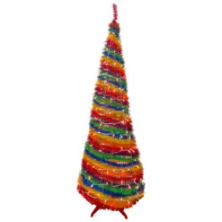 Northlight 6' Pre-Lit Rainbow Tinsel Pop-Up Artificial Christmas Tree, Clear Lights